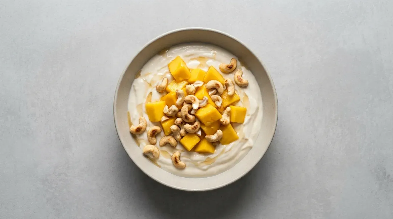 Jogurt sojowy z mango i orzechami nerkowca
